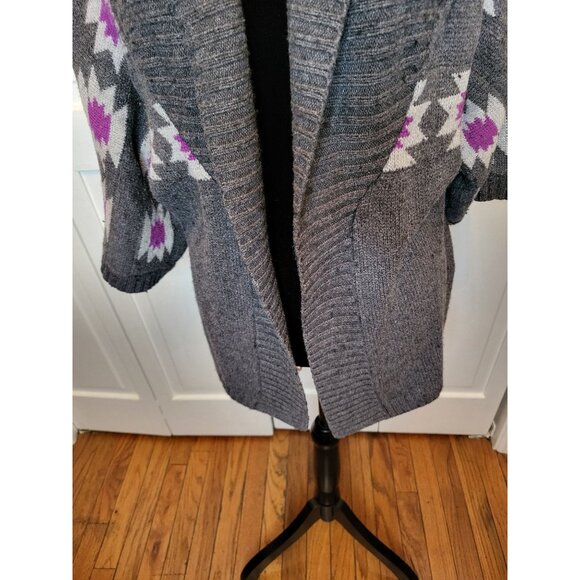 2000's Gray & Purple Aztec Print Open Cardigan Forever 21 XL Retro Boho Western - Picture 5 of 8